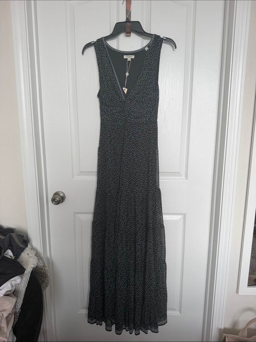 Max Studio Black Maxi Dress with White Dot Print